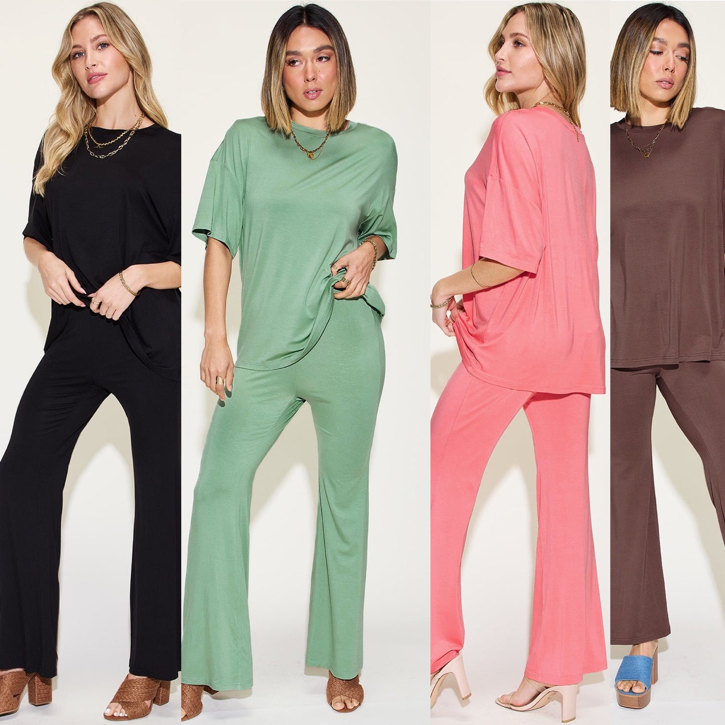 Basic Bae Full Size Bamboo Drop Shoulder T-Shirt and Flare Pants Set