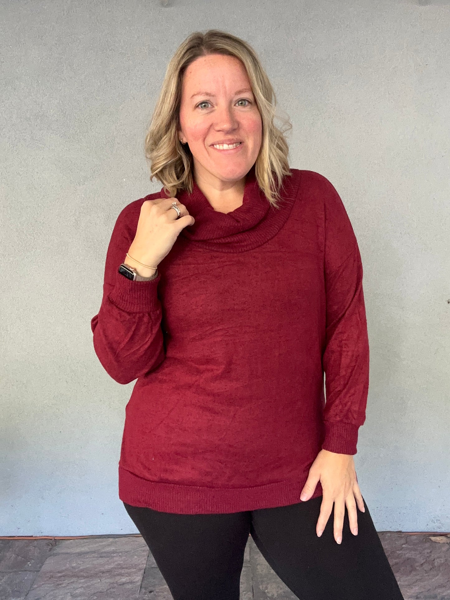 Soft & Cozy Hacci Cowl Neck Pullover - WINE