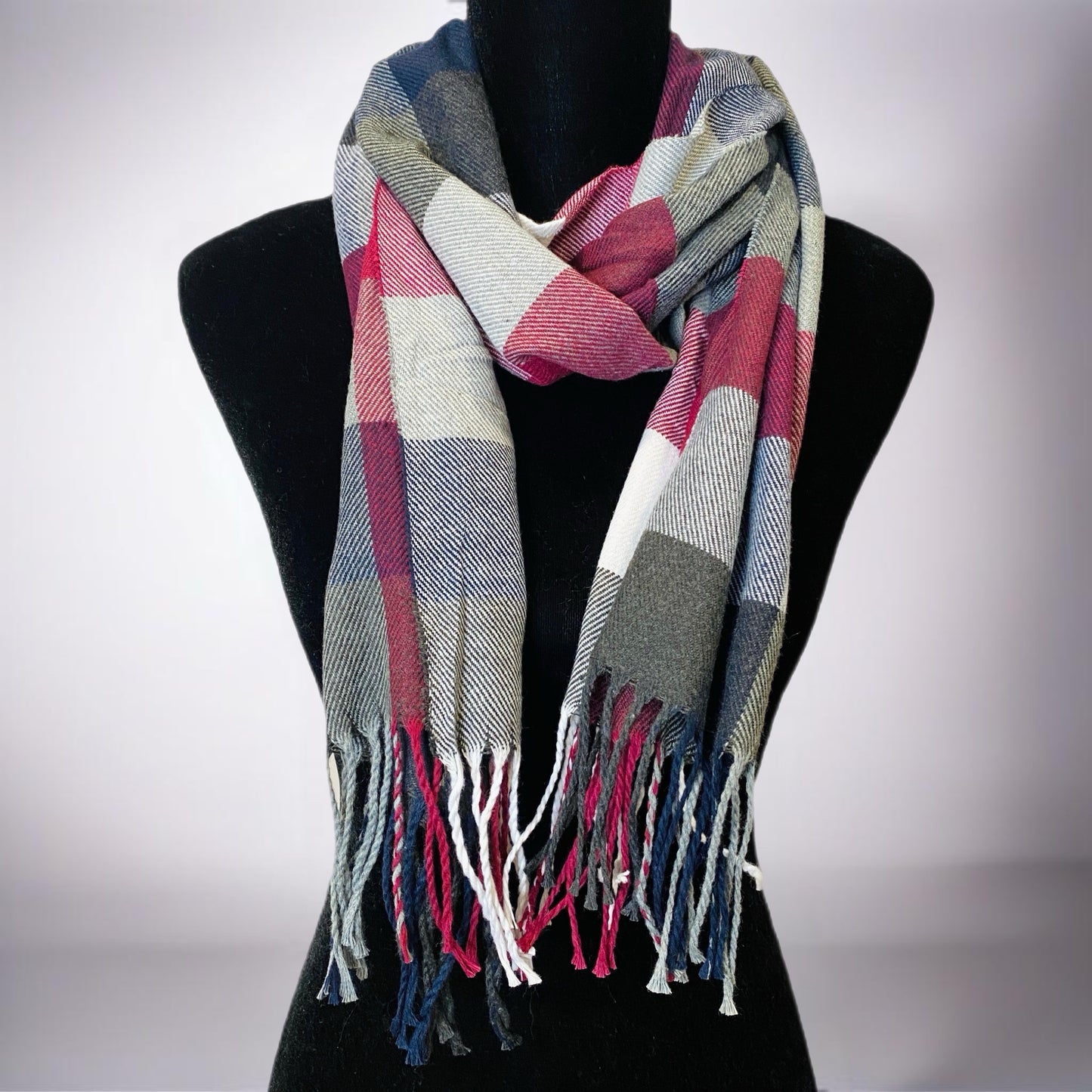 Navy Pink Plaid Scarf