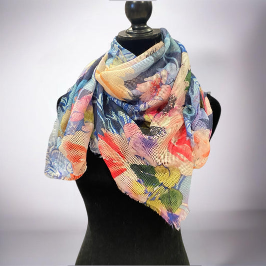 Floral Lightweight Scarf - Blue