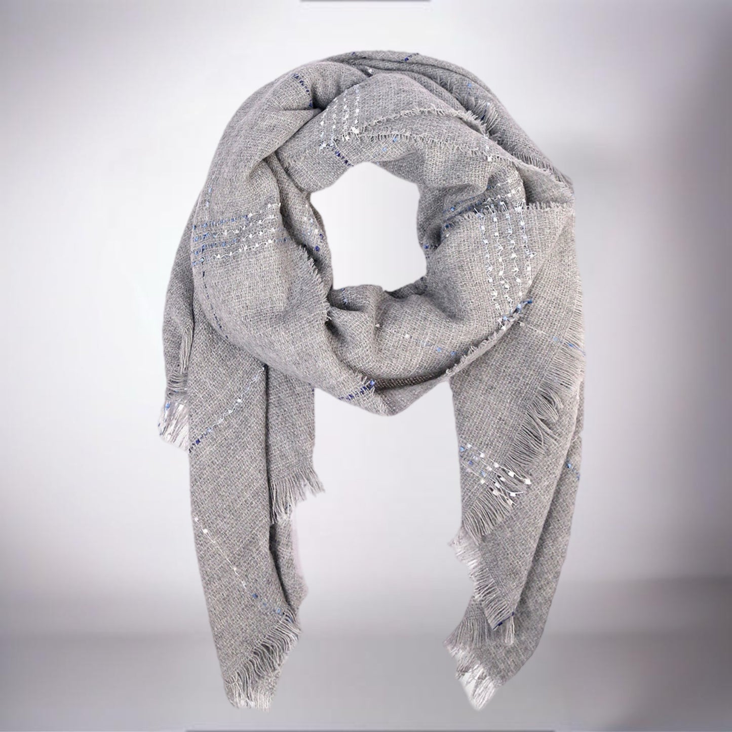 Gray Plaid Frayed Edge Scarf