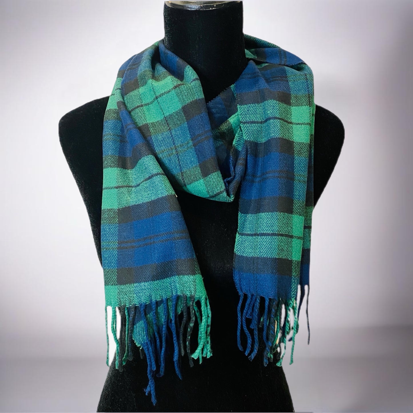 Green Plaid Fringe Scarf