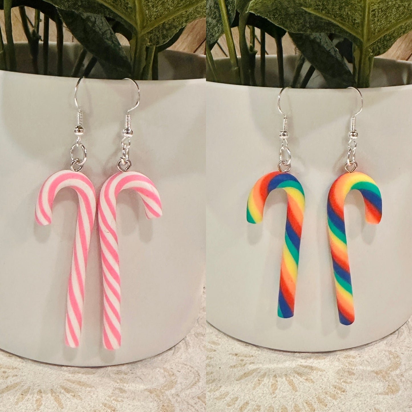 Christmas Clay Candy Cane Earring