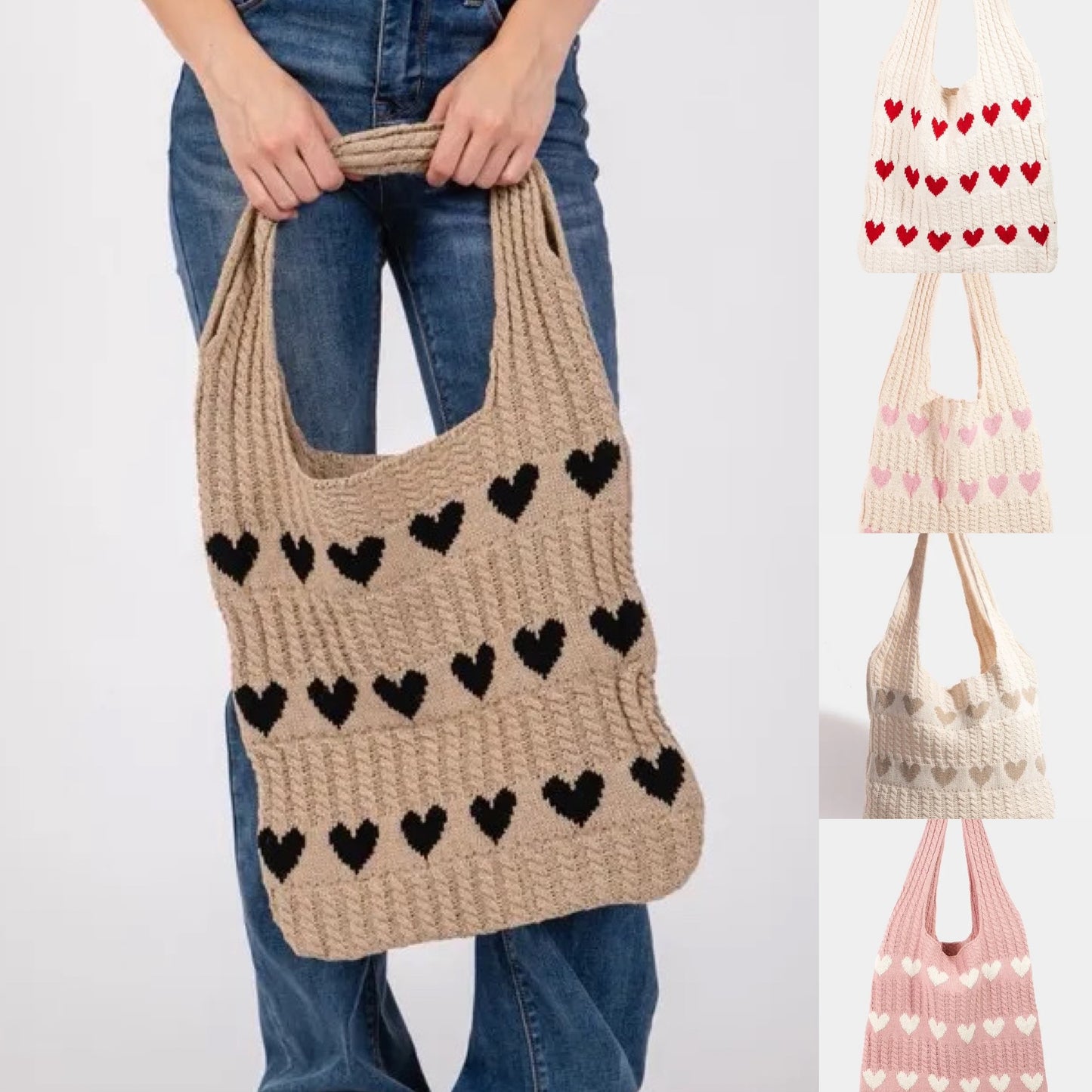 Fame Contrast Heart Crochet Tote Bag