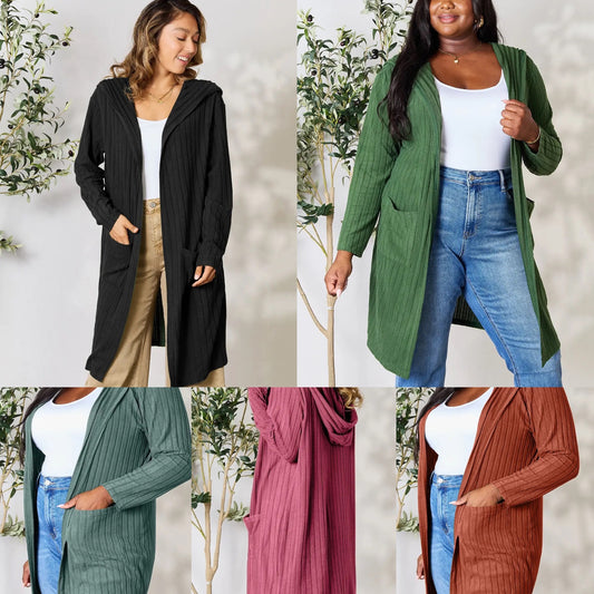 Basic Bae Full Size Ribbed Open Front Long Sleeve Cardigan