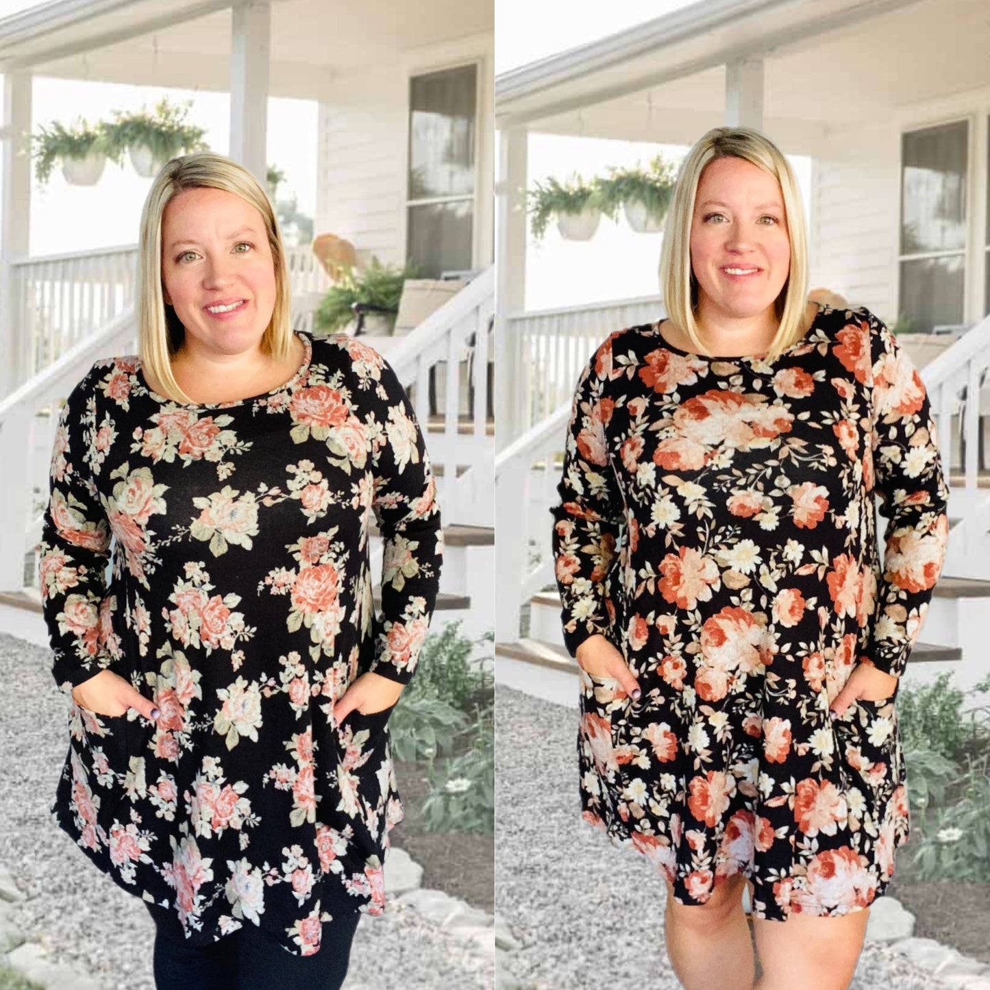 Hacci Floral Knit Tunic Dress with Pockets