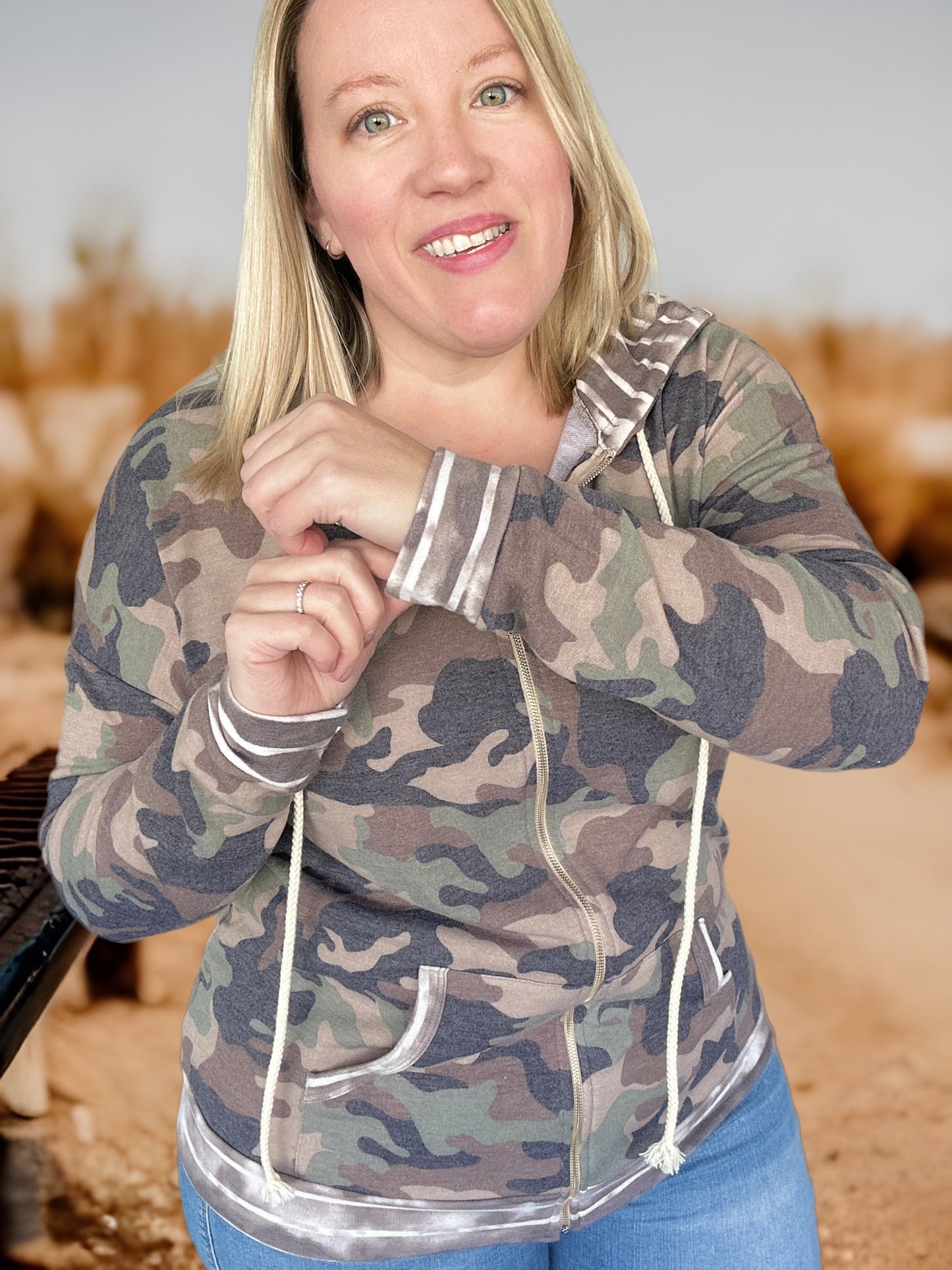 Camo Zip Up Lightweight Hoodie - PLUS