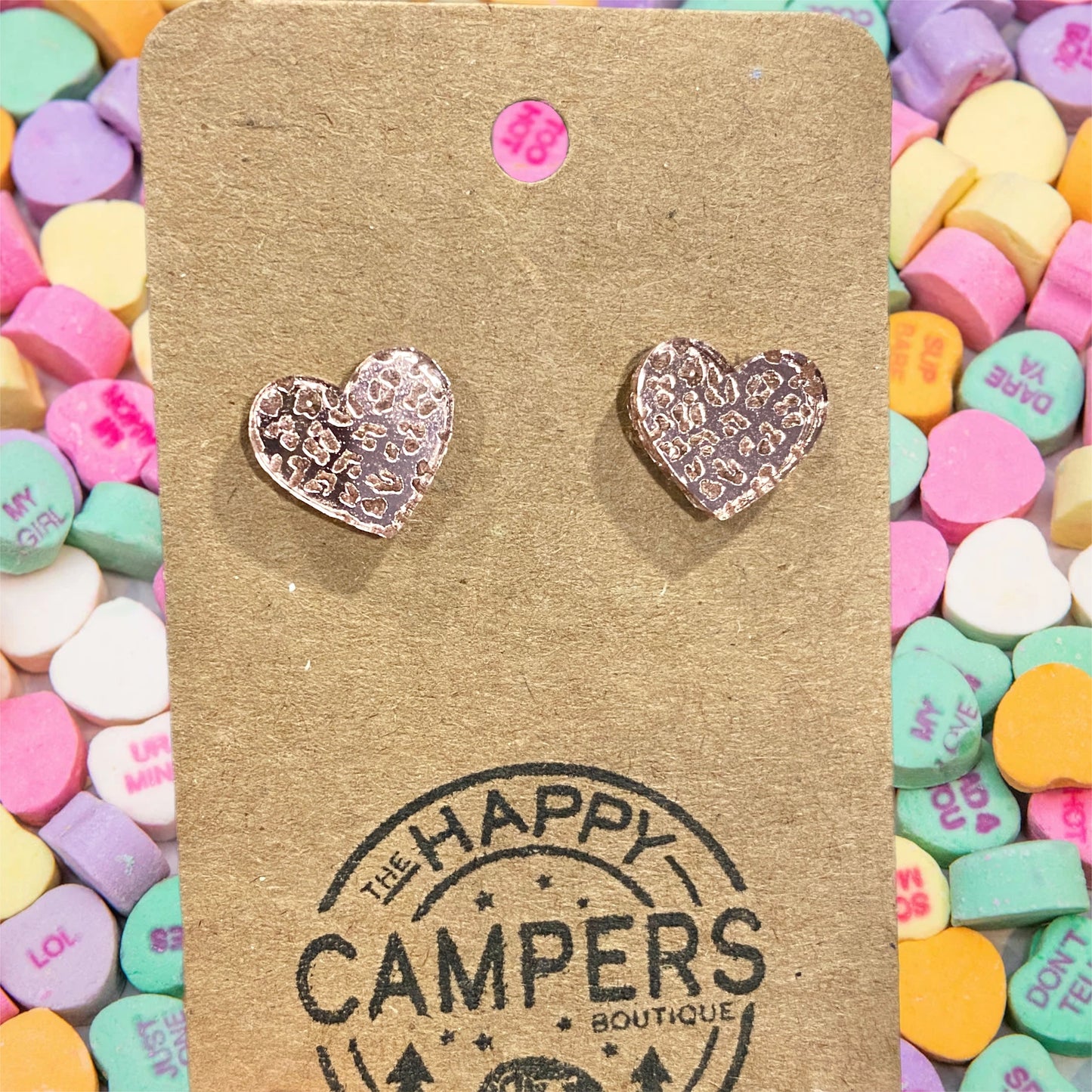 Rose Gold Leopard Acrylic Heart Studs