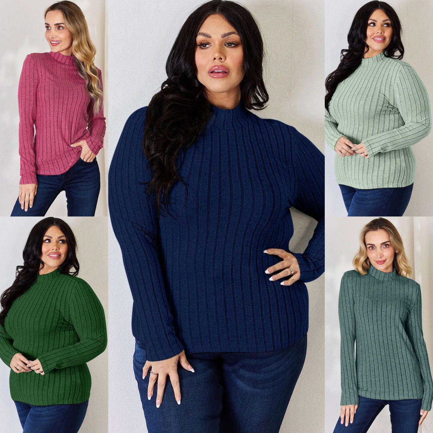 Basic Bae Full Size Ribbed Mock Neck Long Sleeve T-Shirt