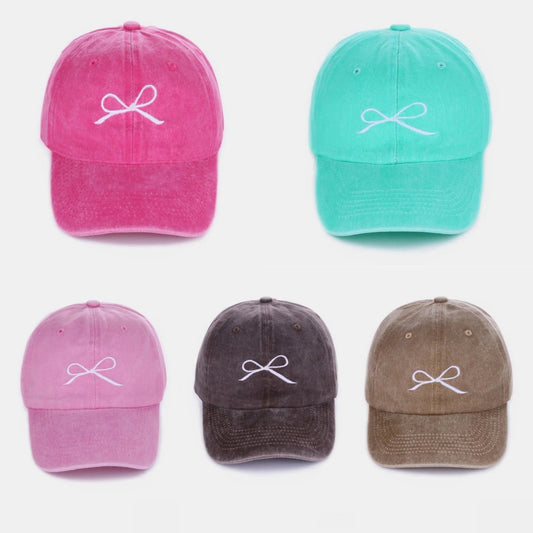 Zenana Bow Embroidered Washed Cotton Caps