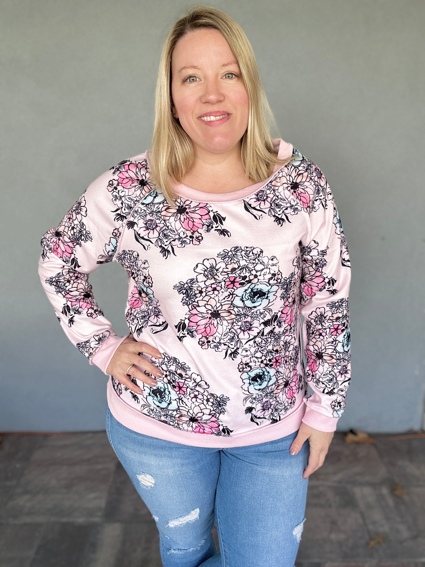 Floral Exposed Seam Pullover - LARGE