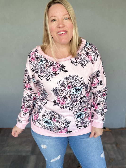 Floral Exposed Seam Pullover - LARGE