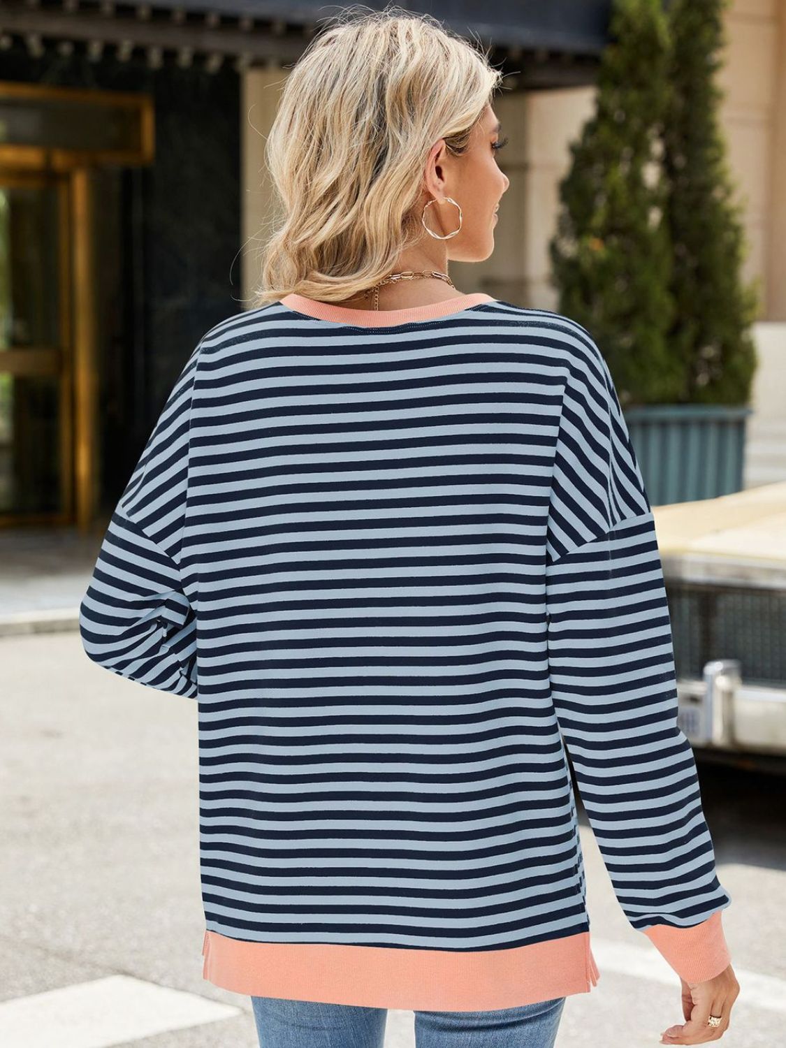 Slit Striped Round Neck Long Sleeve Sweatshirt - more colors!