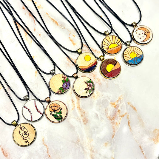 Hand-painted Round Pendant Cord Necklaces