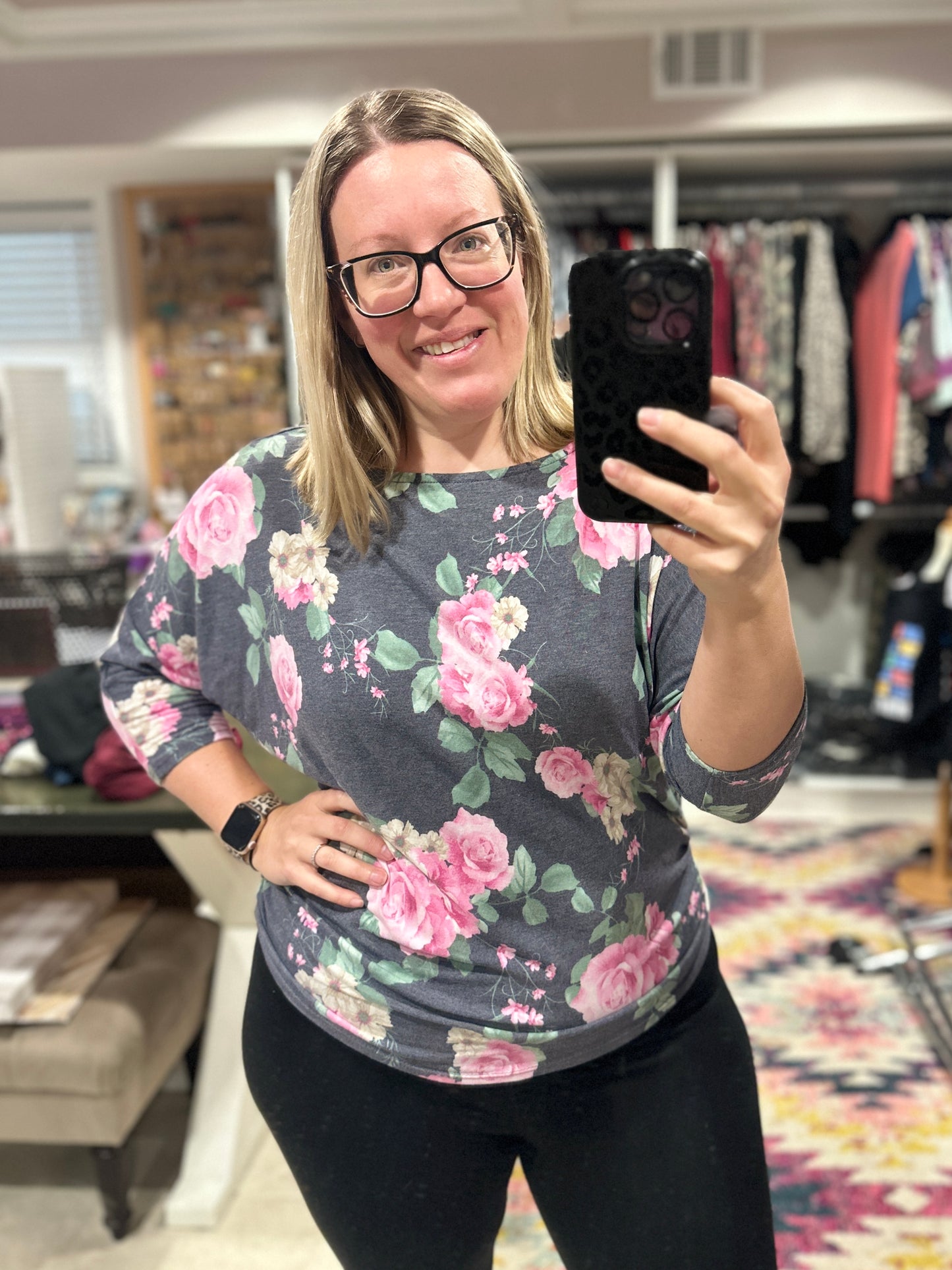 Pink Floral Dolman Sleeve Top