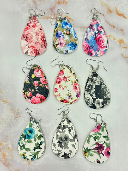 Floral Leather Drop Earrings