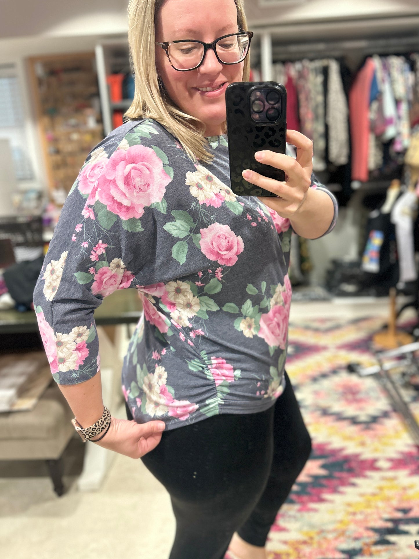 Pink Floral Dolman Sleeve Top