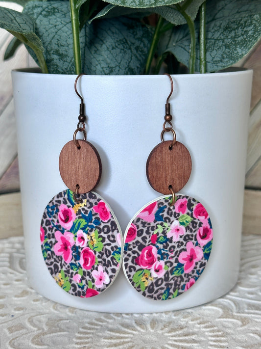 Hot pink floral Round Drop Earring