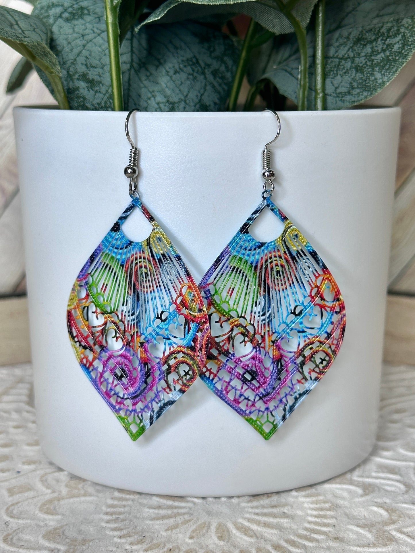 Printed Filagree Leaf Earrings