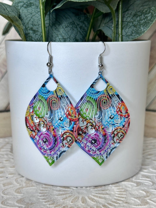 Printed Filagree Leaf Earrings