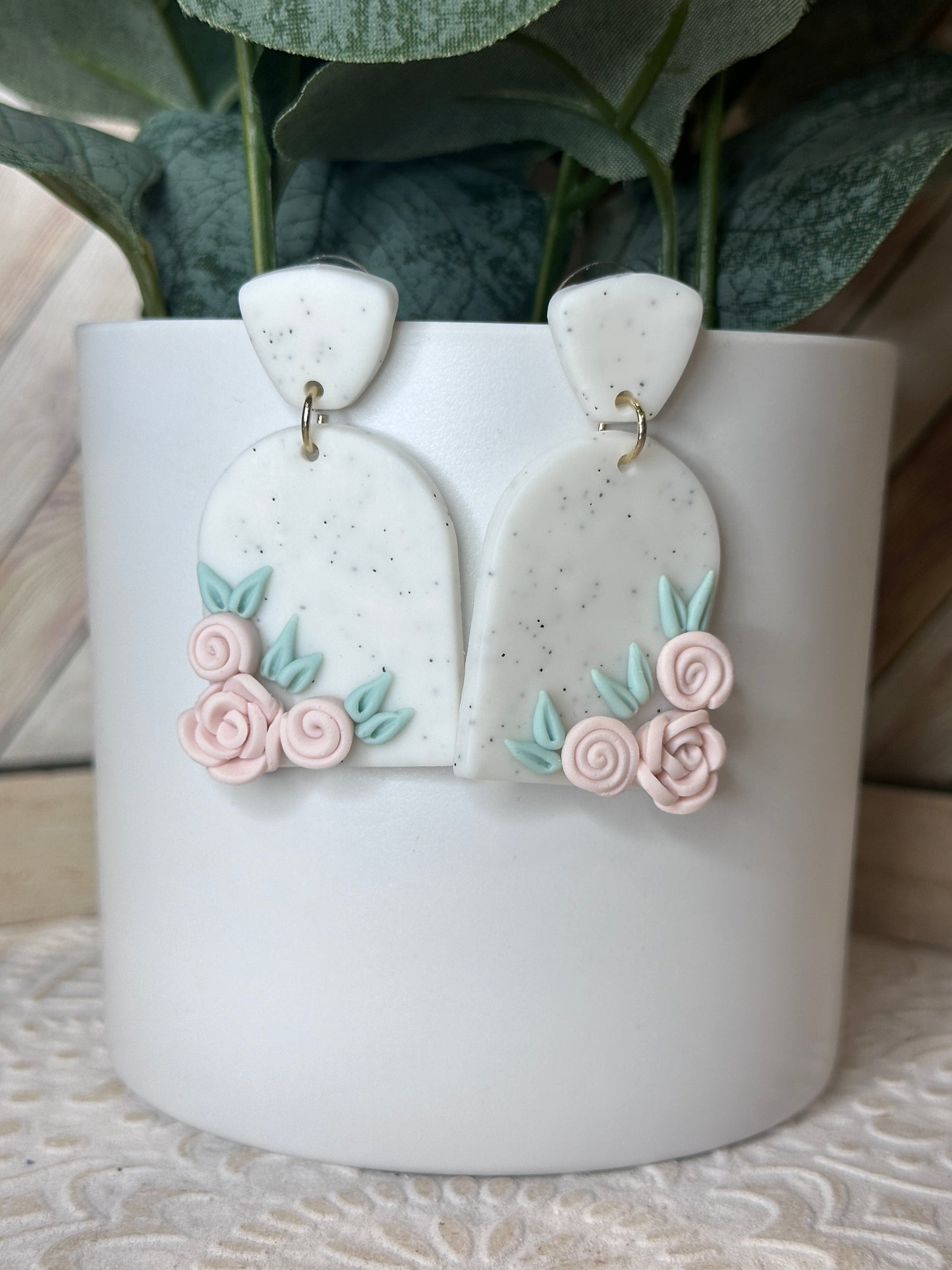 Speckled Floral Clay Dangles