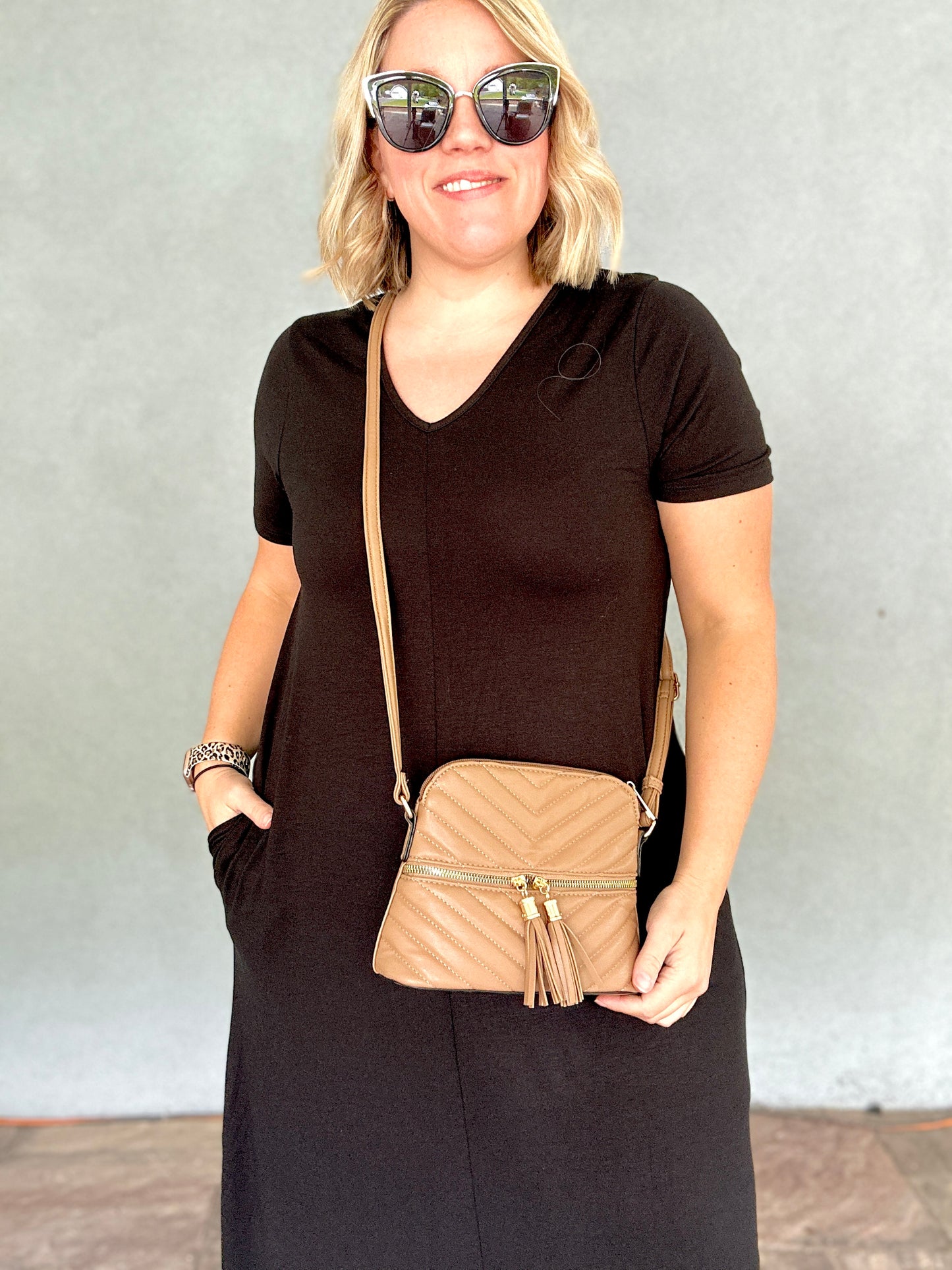 Tassel Crossbody Purse - Taupe