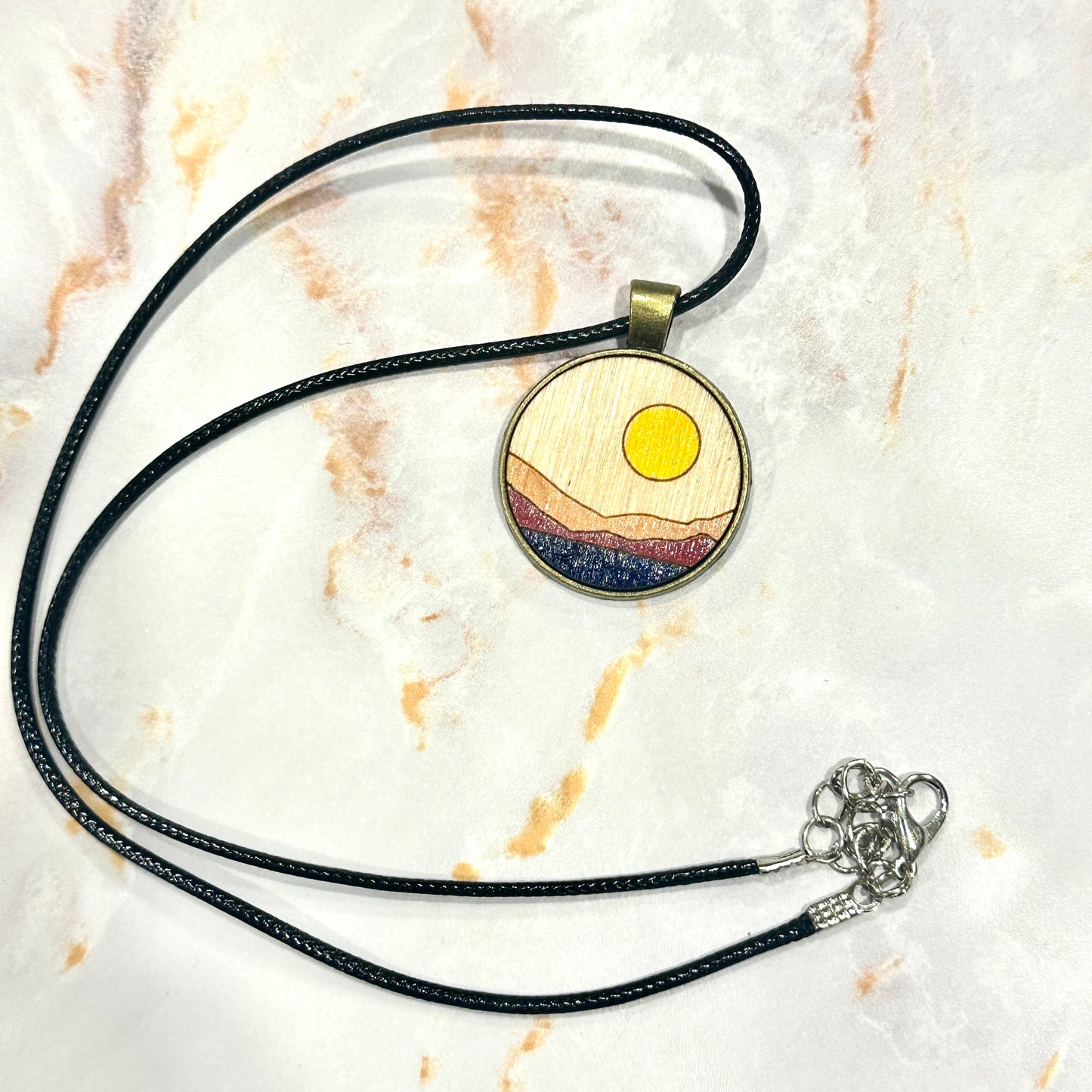 Hand-painted Round Pendant Cord Necklaces