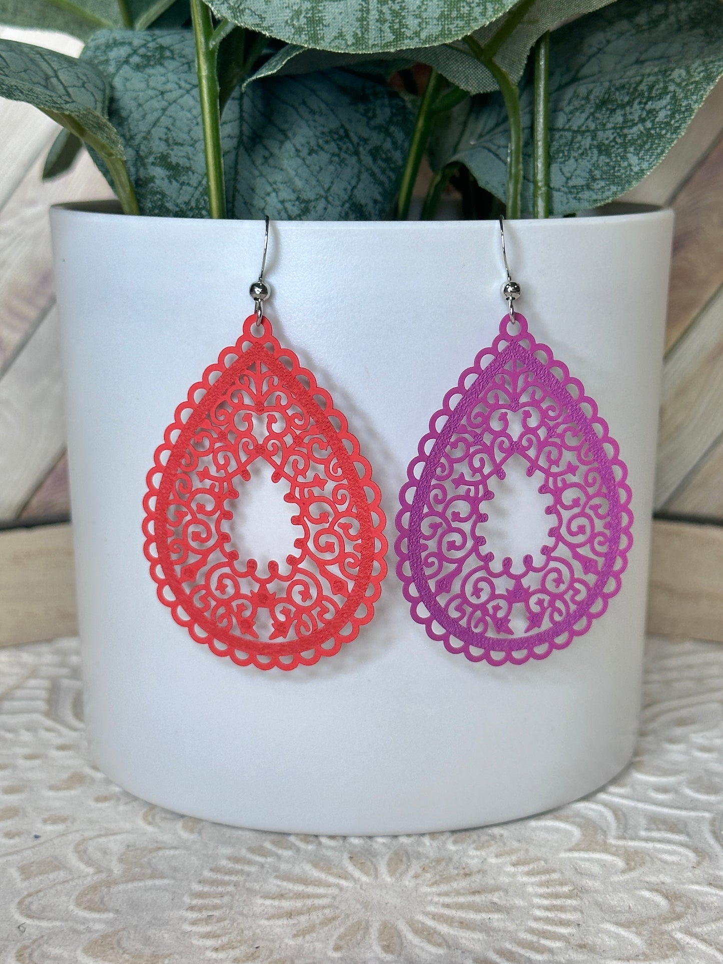 Colored Filagree teardrop Earrings