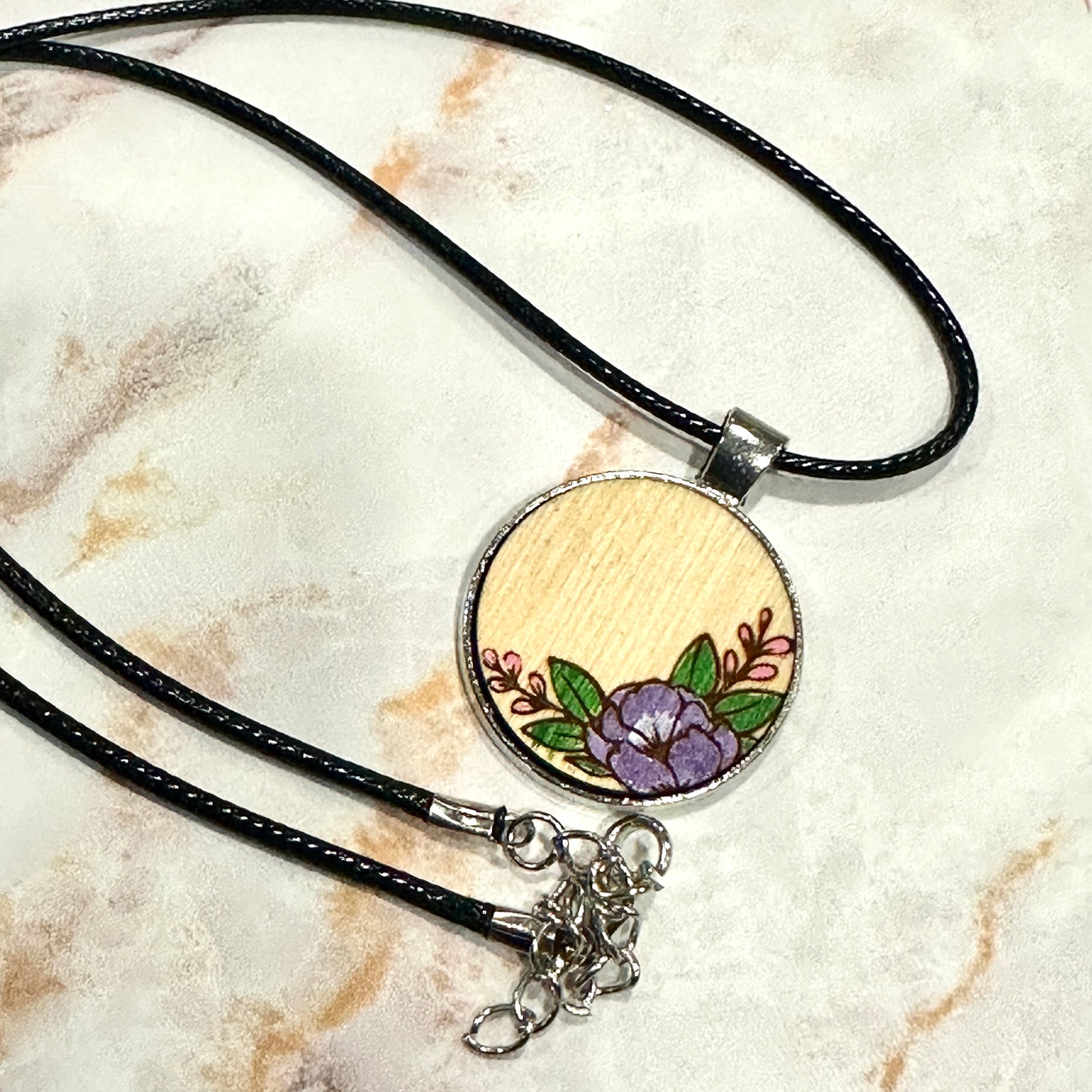 Hand-painted Round Pendant Cord Necklaces