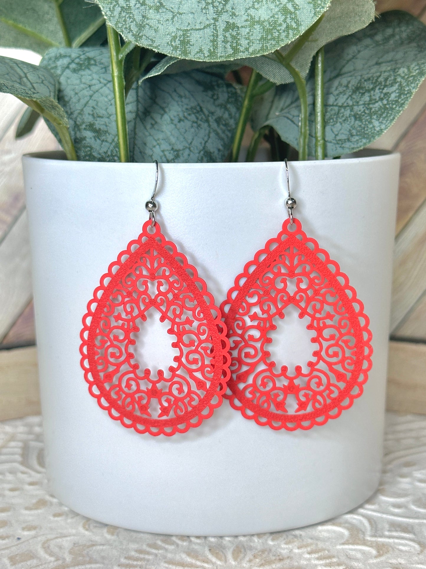 Colored Filagree teardrop Earrings