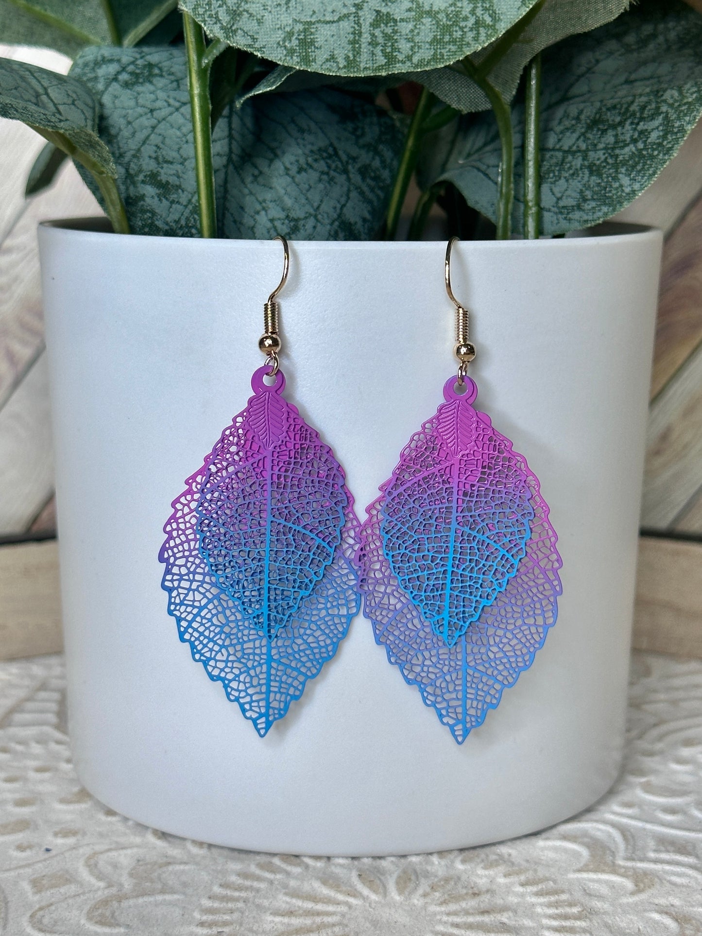 Ombre Filagree Leaf Earrings