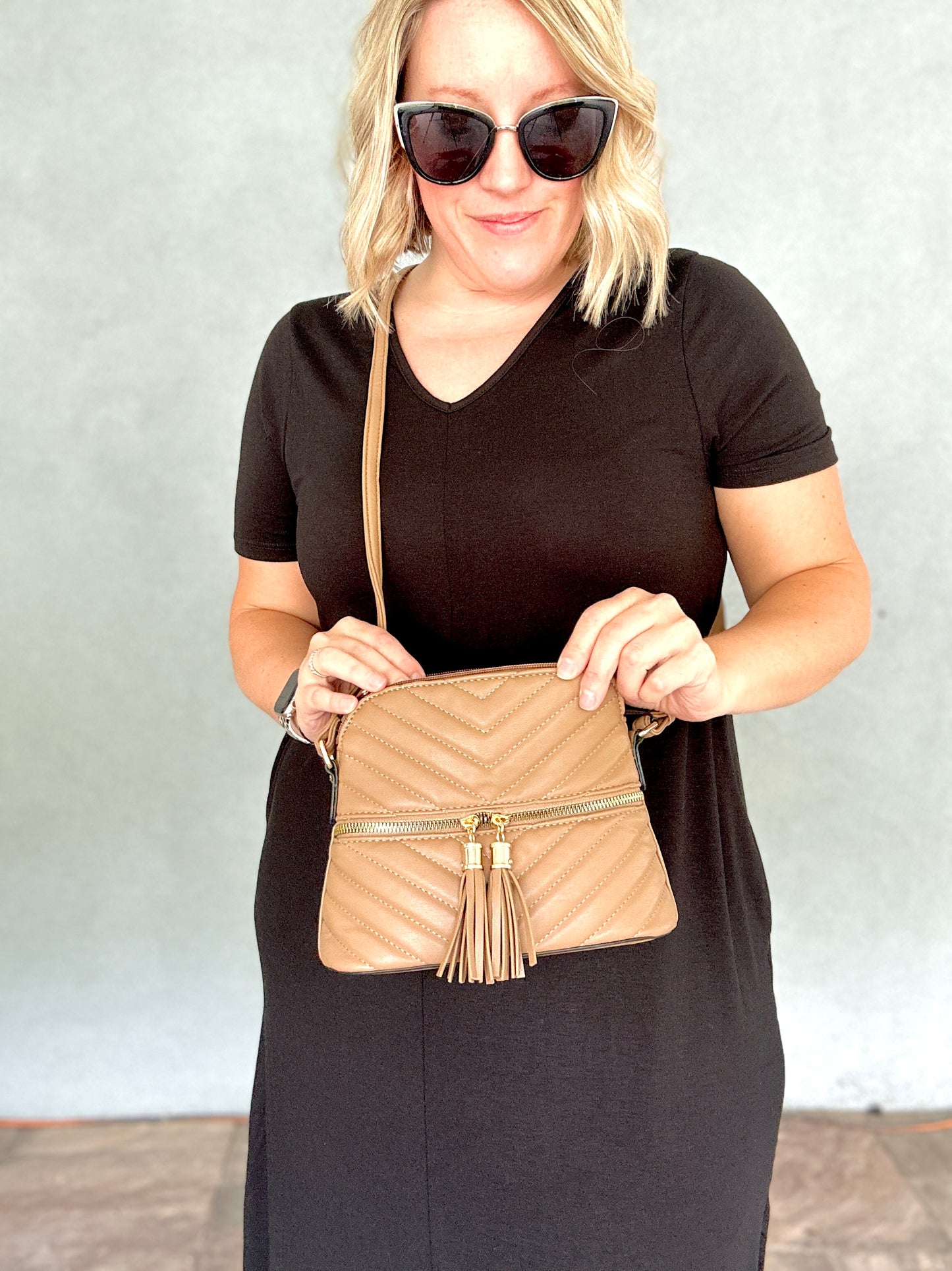 Tassel Crossbody Purse - Taupe