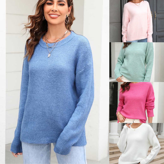 Round Neck Ribbed Long Sleeve Sweater