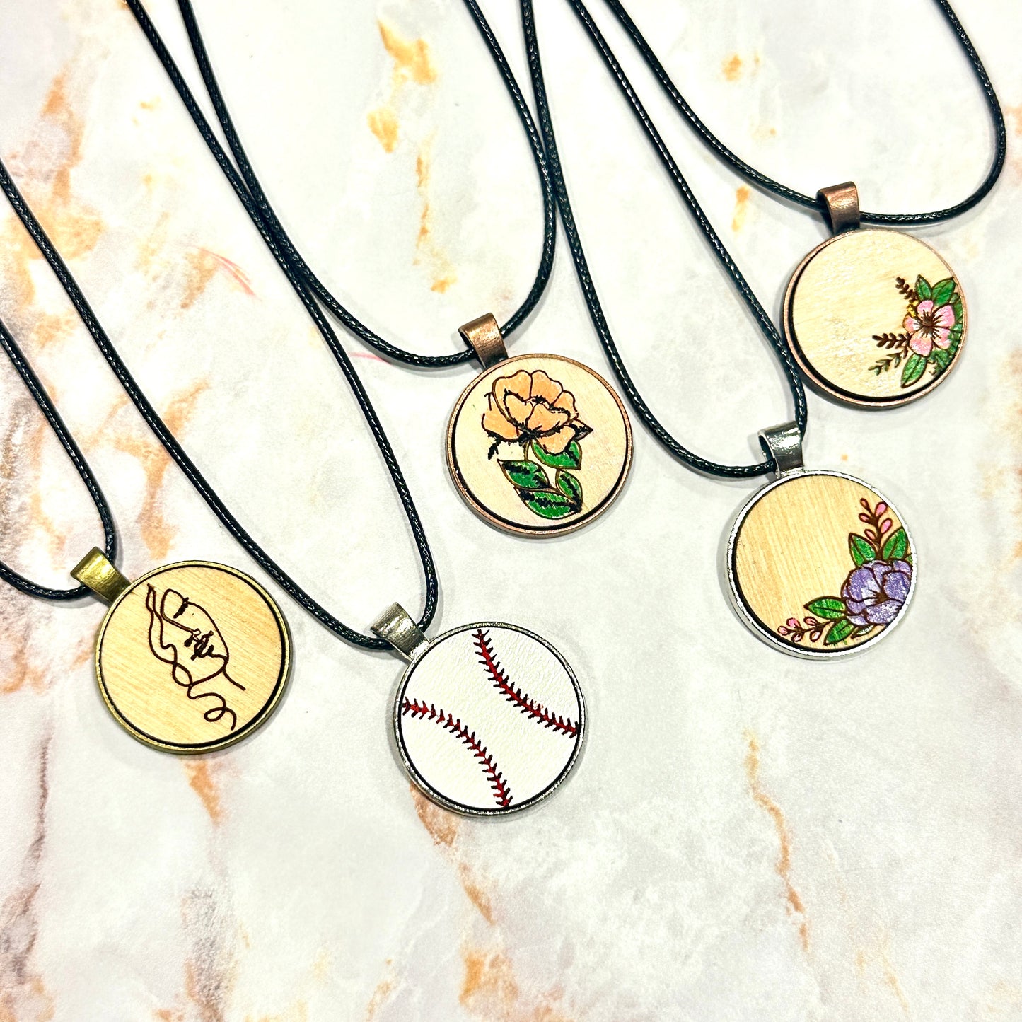 Hand-painted Round Pendant Cord Necklaces