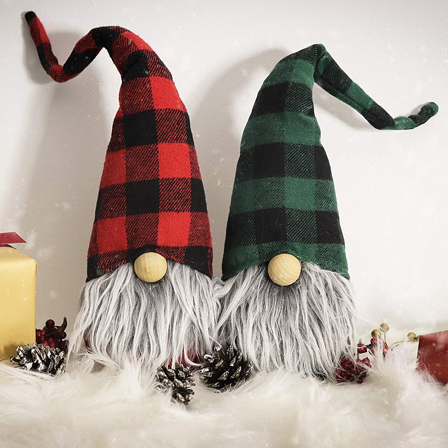 Plaid Hat Plush Gnomes - Set of 2