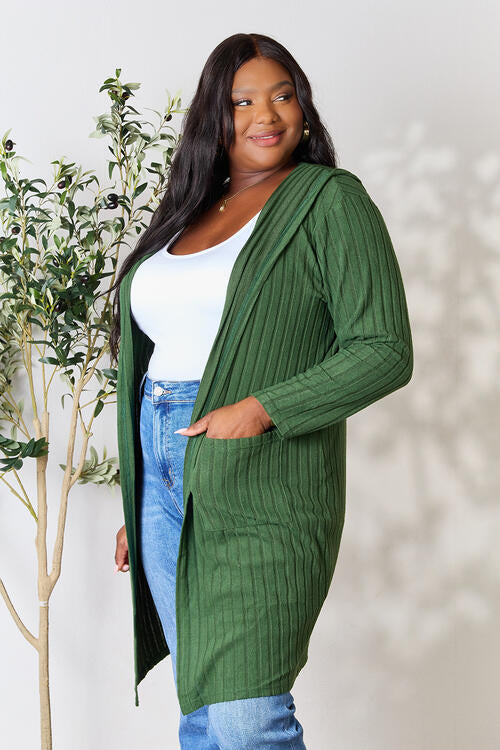 Basic Bae Full Size Ribbed Open Front Long Sleeve Cardigan