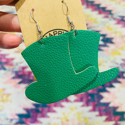 St. Patrick's Day Leather Hat Earrings