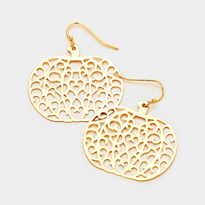 Brass Pumpkin Earrings - Gold