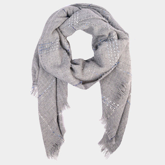 Gray Plaid Frayed Edge Scarf