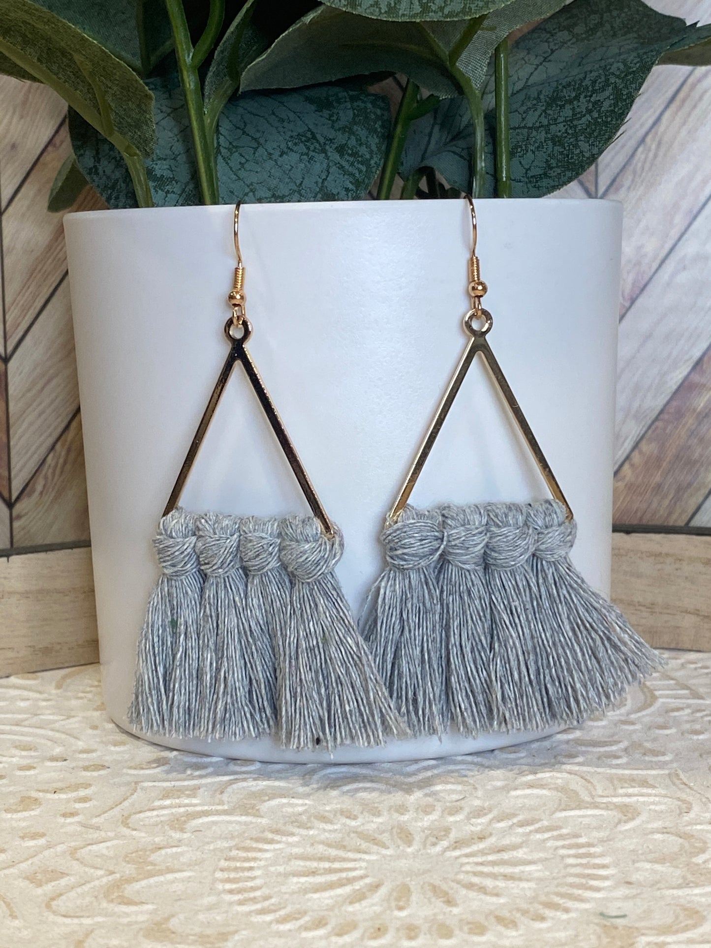 Gray Fringe Macrame Earrings