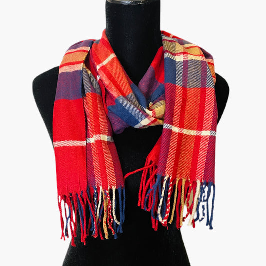 Red Plaid Fringe Scarf