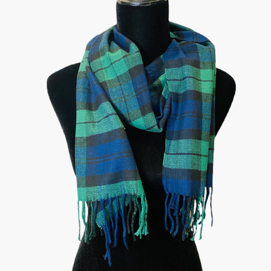 Green Plaid Fringe Scarf