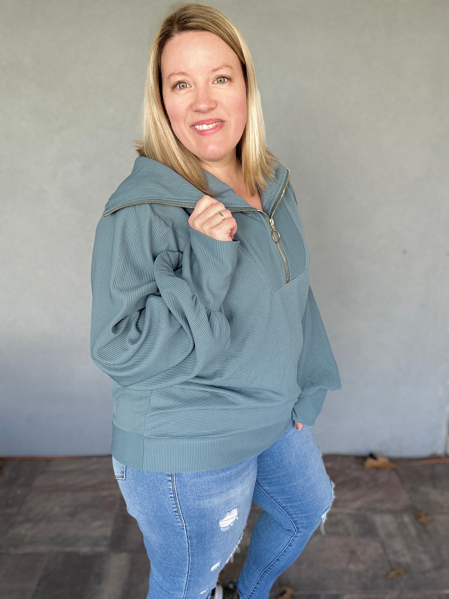 Oversized Half Zip Pullover - Steel Blue