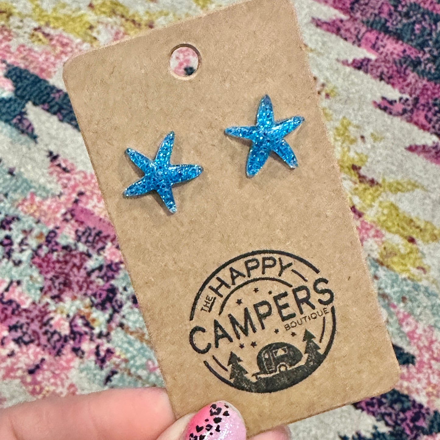 Blue Glitter Starfish Studs