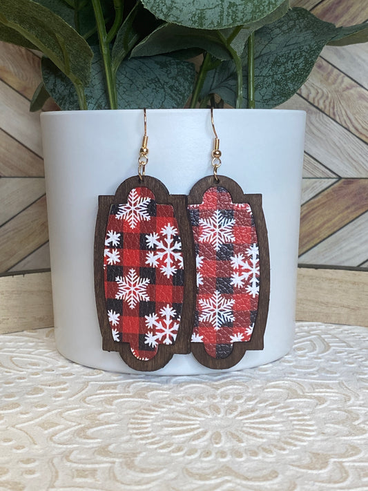 Snowflake Plaid Large Wood Earrings