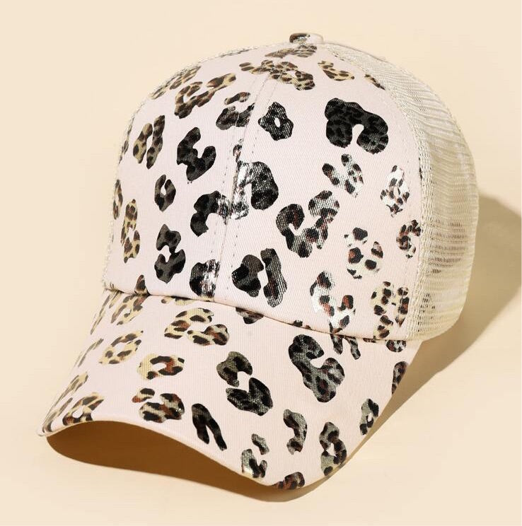 Leopard Foil Baseball Cap - Tan