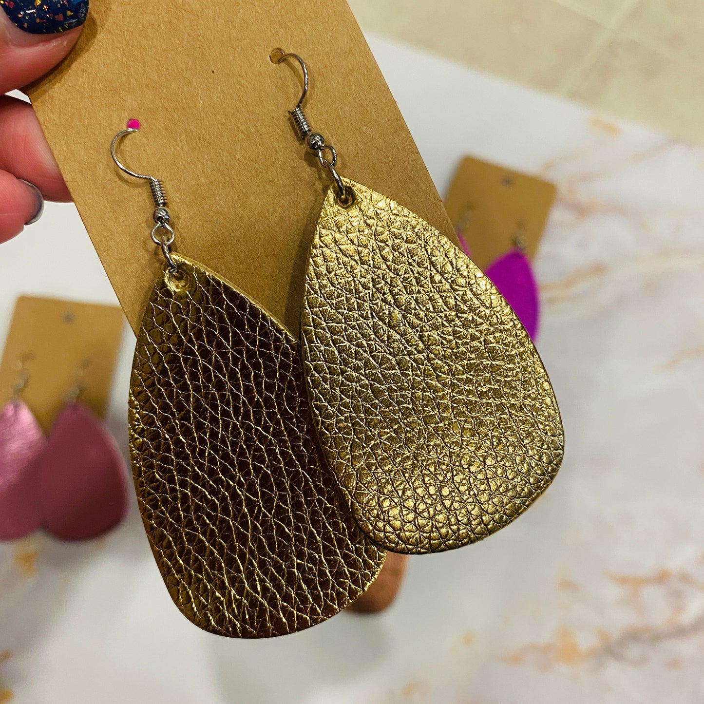 Metallic Leather Drop Earrings