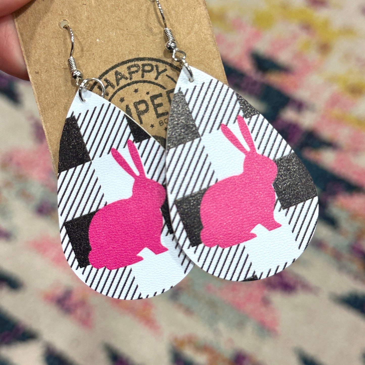 Plaid Bunny Faux Leather Earring