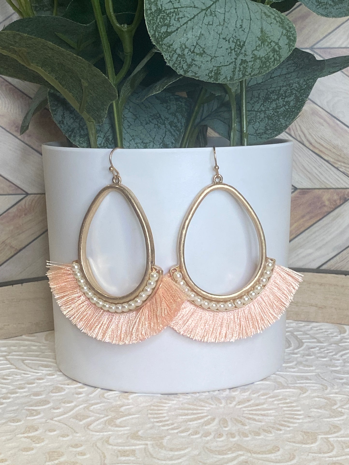 Peach Tassel Drop Earrings