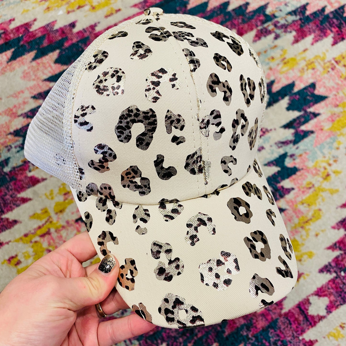 Leopard Foil Baseball Cap - Tan